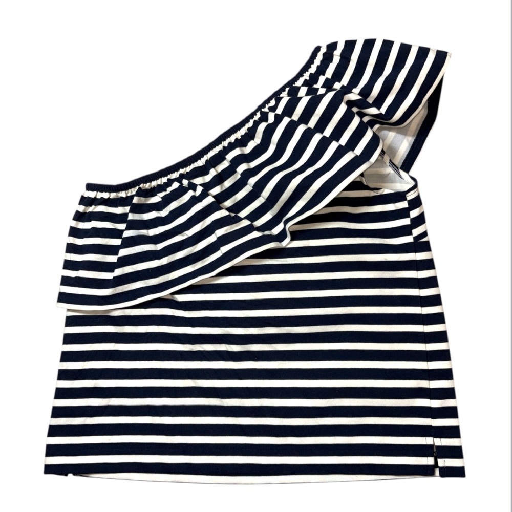 NWT (FLAWED) J. Crew One-Shoulder Ruffle Horizontal‎ Striped Top Size X-Small - Picture 11 of 11